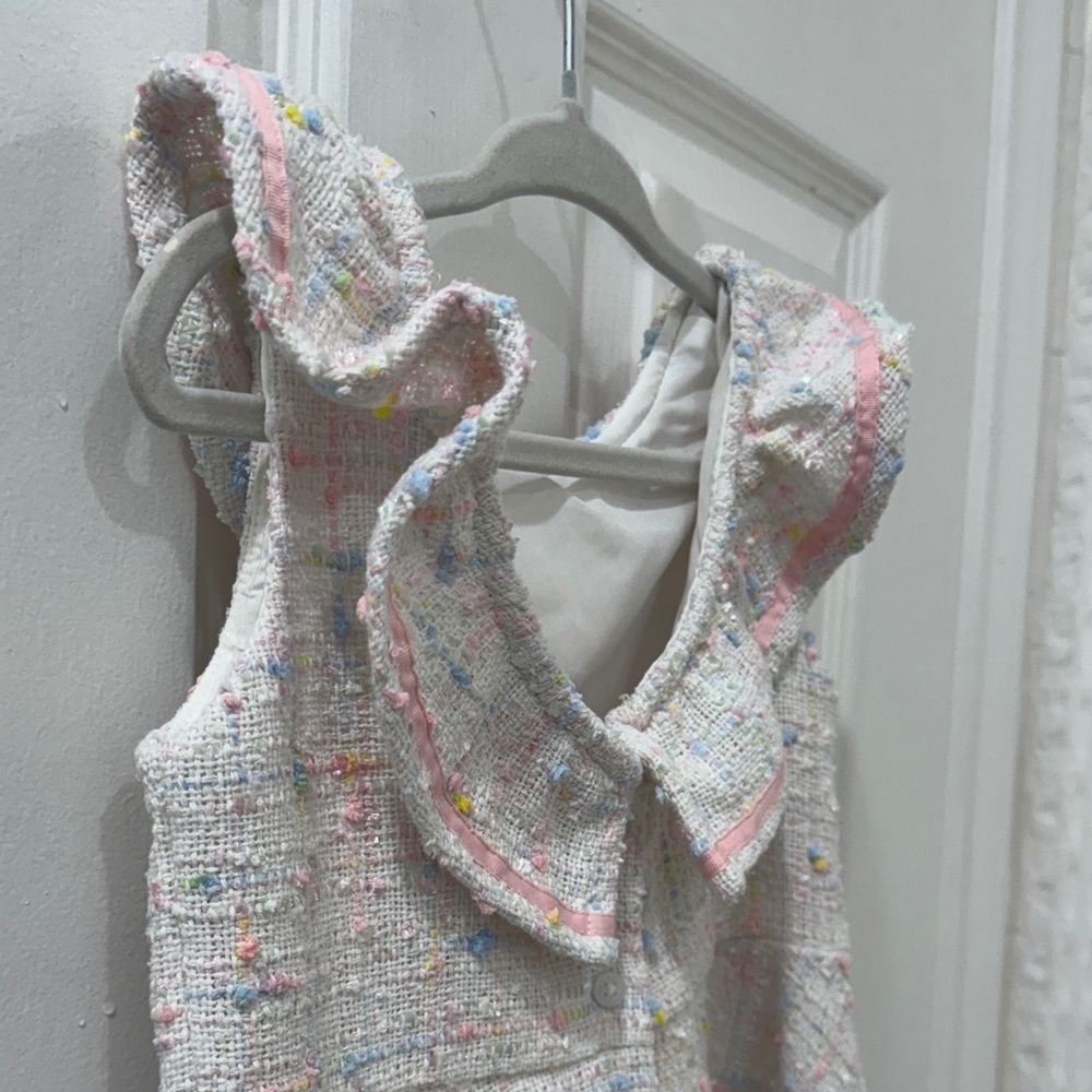 Janie & Jack Pink and White Boucle Girls Dress w Ruffle Sleeves | Collections - Picture 5 of 6